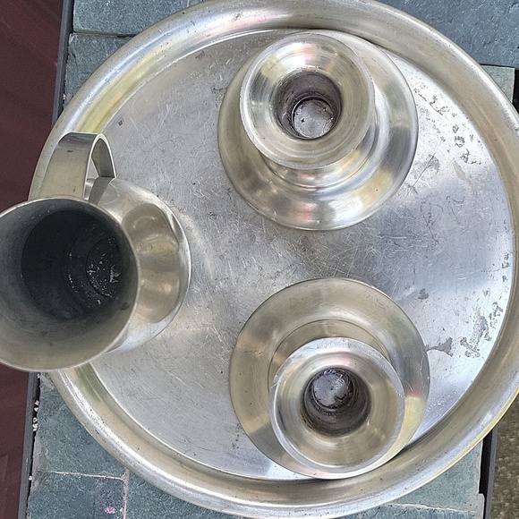 Pewter Tray, Pitcher And Candle Holders. Genuine Pewter From Holland - Picture 2 of 16